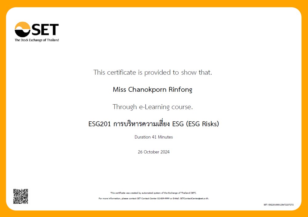 ESG201 Risk Management certificate, The Stock Exchange of Thailand